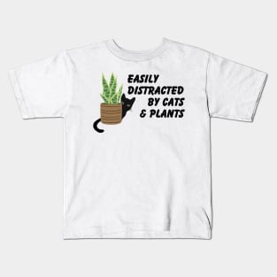 Lispe Eastily Distracted by Cats and Plants Cat Lover Gardener Kids T-Shirt